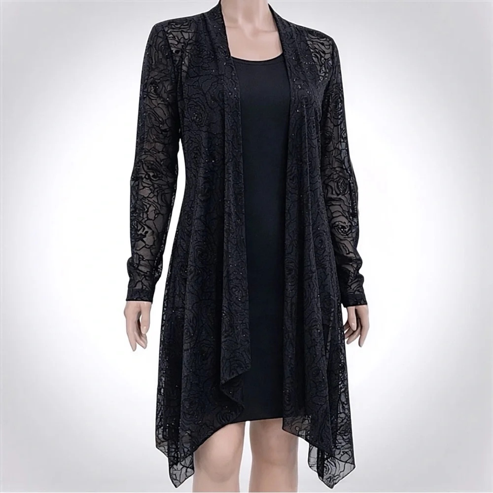 Bianca Nygard Black Sheer Sparkly Rosette Mesh Cardigan